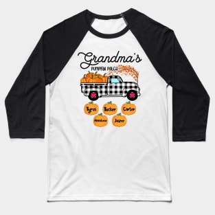 Grandma's Pumpkin Patch Truck Art, Happy Halloween Shirt, Fall Shirt, Grandma Birthday Gift, Personalized Baseball T-Shirt